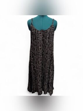 Women's Black Knee Length Slip Dress with White Swirl Detail